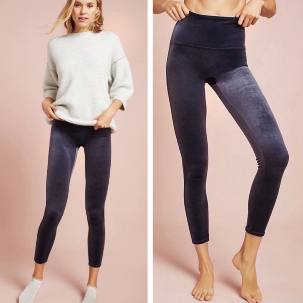 Spanx Women S Classic Navy Shaping Slimming High Waisted Velvet Leggings